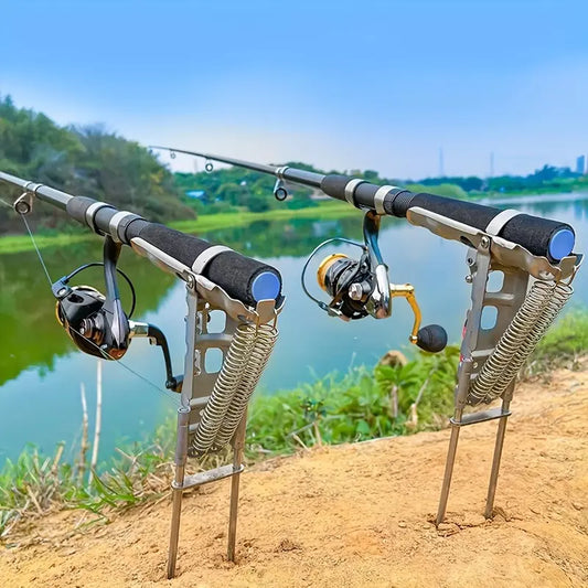 Spring-Loaded Fishing Rod Holder with Ground Stake