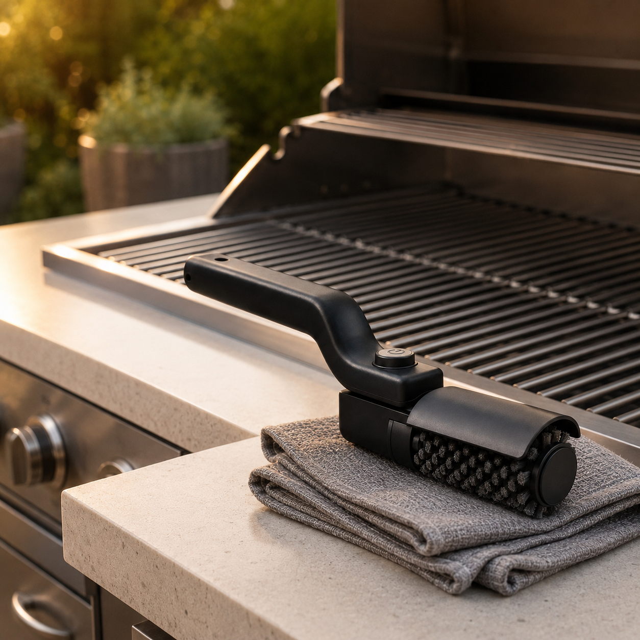 CharBreaker Pro beside a maintained outdoor grill after routine cleanup