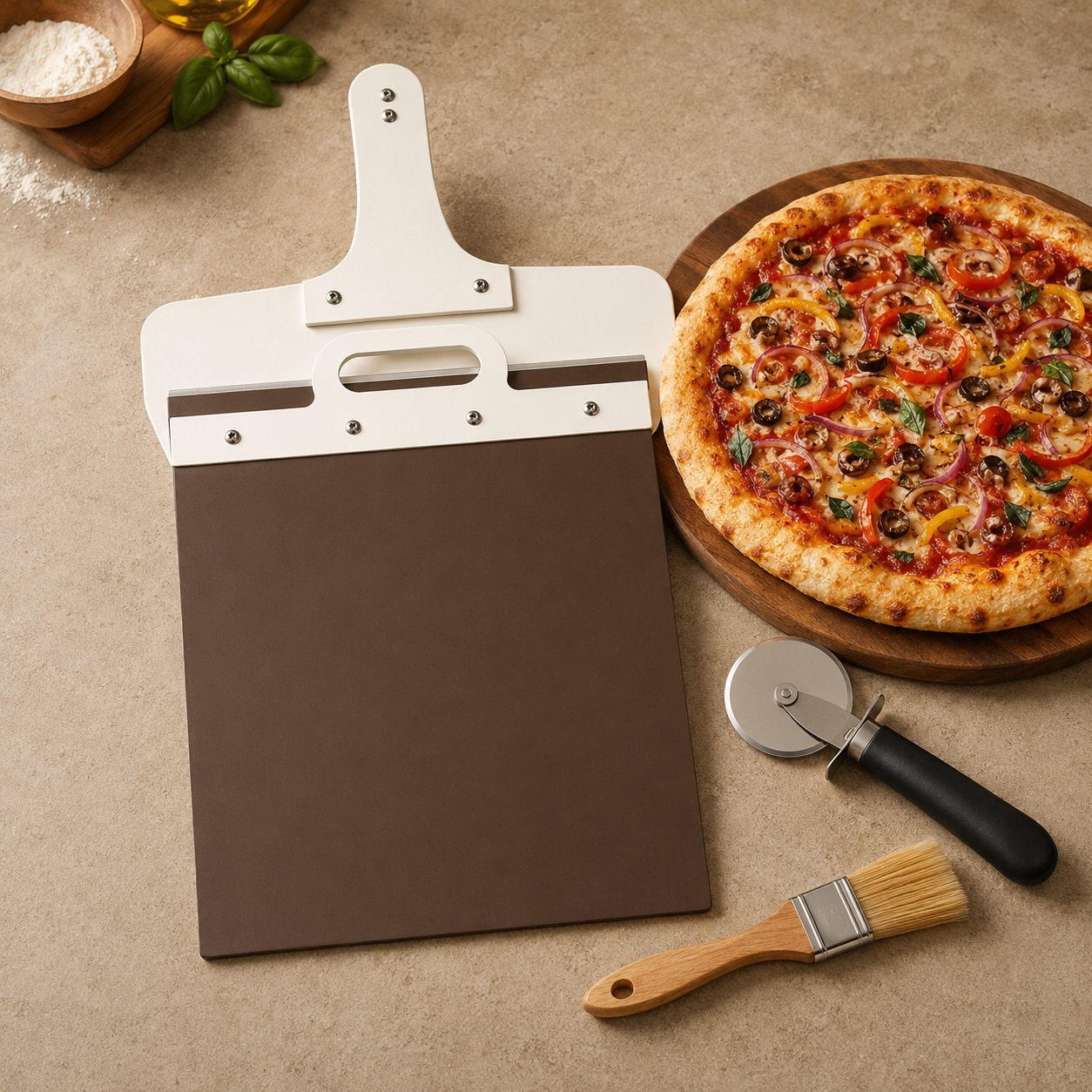 Pizza peel with pizza-making accessories