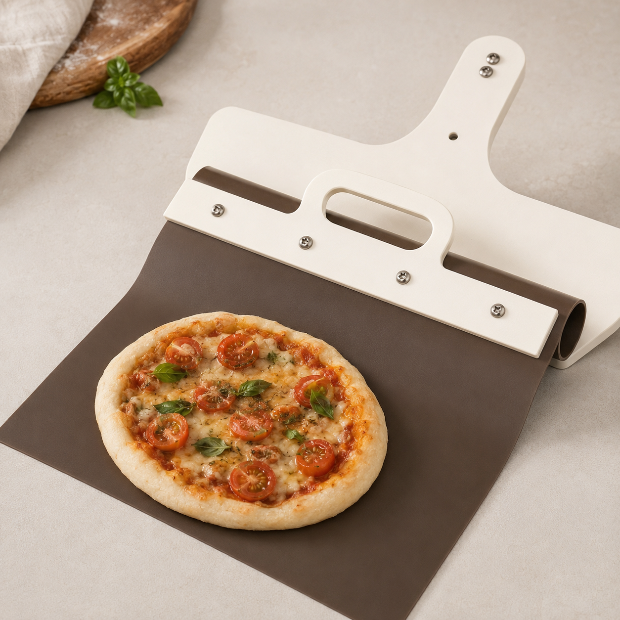Sliding surface detail on pizza peel