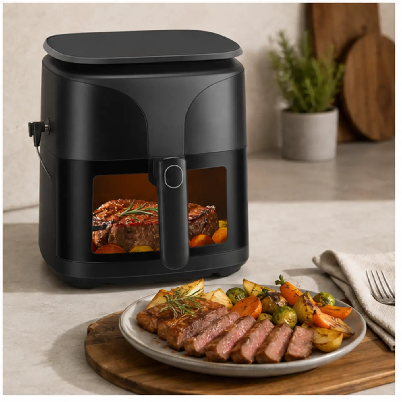 Tastee Smart Ceramic Air Fryer with Temperature Sensor — Product context and options